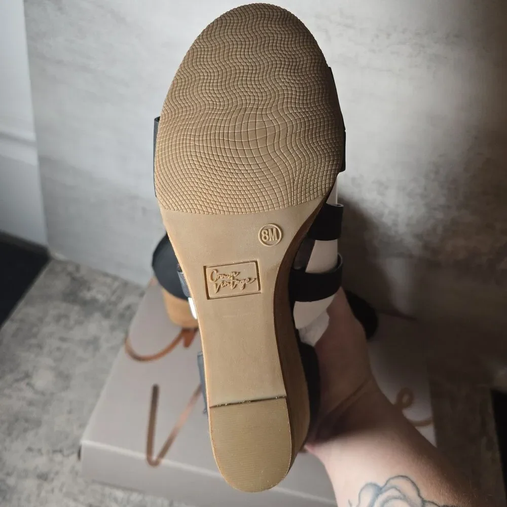 Crown Vintage Cirque Brown Strappy Wedge Sandals Heels Vegan NEW Size 10